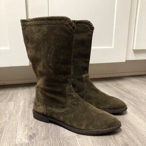 Trask Women's Size 7.5 Olive Green Suede Leather Boots Mid Calf Army Green